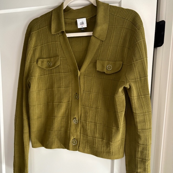 CAbi Olive Button-Down Sweater with Collar - Picture 1 of 8